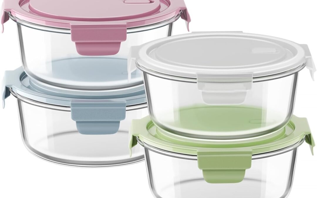 8 PCS Glass Meal Prep Containers with Lids, Airtight 4 Cup Glass Storage Containers Set, Heat-Resistant BPA-Free Glass Containers for Soup Leftover, Microwave, Dishwasher, and Freezer Safe (4 Packs)