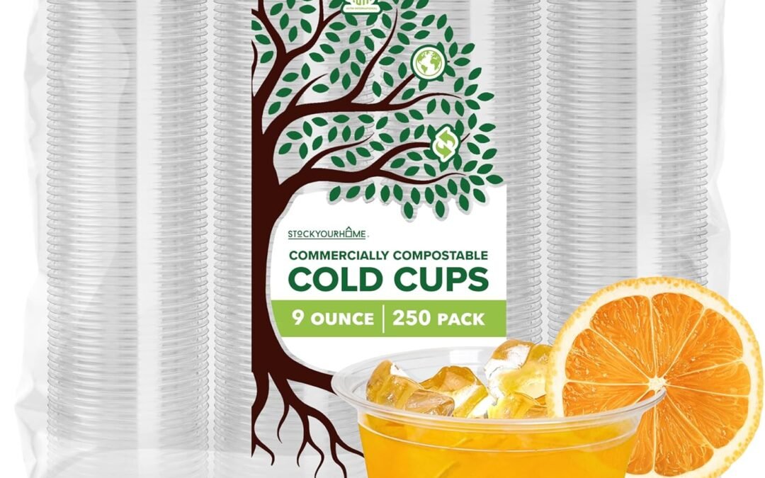 Stock Your Home 9 oz Clear Commercially Compostable Cold Cups Plant Based Eco Party Cup, Environmentally Friendly Recyclable Disposable Sustainable for Water, Wine & Beer Sample (250 Pack) Manufacturer & Supplier