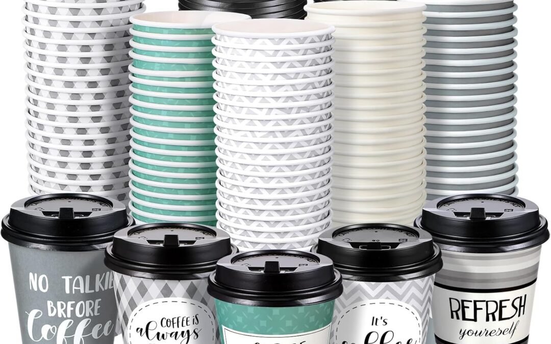 Factory Wholesale Gerrii 100 Pack Disposable Coffee Cups with Lids and Straws, Motivational Paper Hot Cups with 6 Quotes and Designs for Water, Juice, Coffee, Tea, Home, Shop Cafe (modern Style,12 Oz)