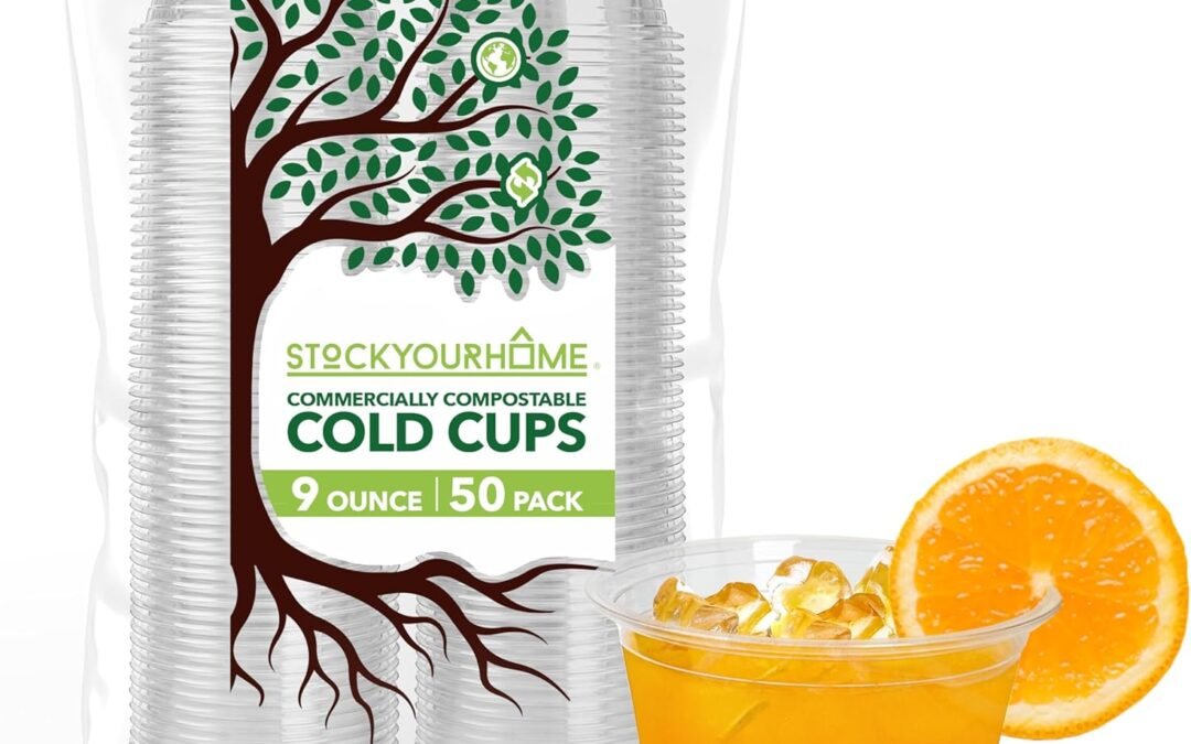 Stock Your Home 9 oz Clear Commercially Compostable Cold Cups Plant Based Eco Party Cup, Environmentally Friendly Recyclable Disposable Sustainable for Water, Wine & Beer Sample (50 Pack) Manufacturer & Supplier