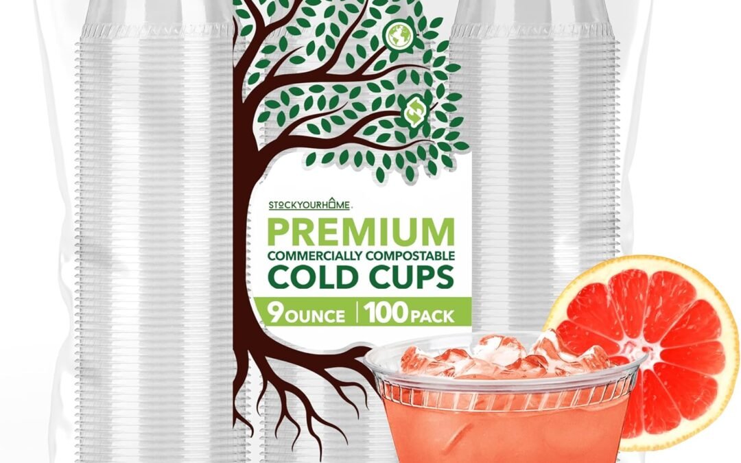 Stock Your Home 9 oz Premium Commercially Compostable Cold Cups (100 Pack) Plant Based Eco Party Cup Environmentally Friendly Recyclable Disposable Sustainable for Water, Wine, Beer Sample Manufacturer & Supplier