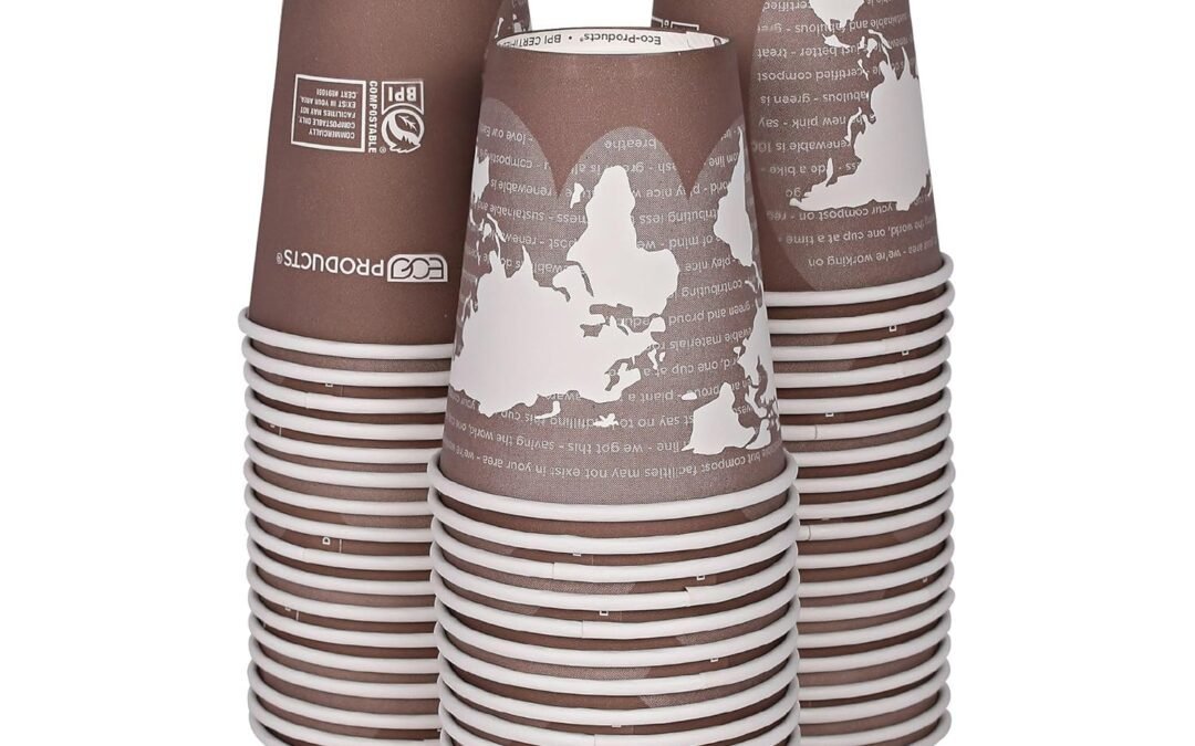 ECO PRODUCTS Compostable Disposable World Art 8oz Small Coffee Cups, Pack of 50, Renewable Hot Paper Cup, Plant Based PLA Lining, Color Coded Manufacturer & Supplier
