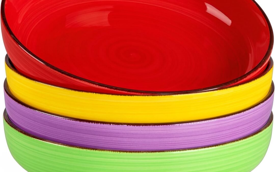 Wholesale vancasso Pasta Bowls Set of 4, 46 oz Ceramic Salad Serving Bowls and Soup Bowls, Microwave Safe Pasta Plates, Large Shallow Kitchen Dishes, Bonita Series – Multicolor Manufacturer