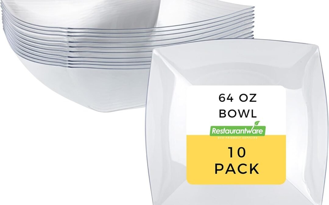 Wholesale Restaurantware Moderna 64 Ounce Fancy Plastic Bowls 10 Square Disposable Salad Bowls – Durable Heavy-duty Clear Plastic Bowls For Warm And Cold Foods Manufacturer