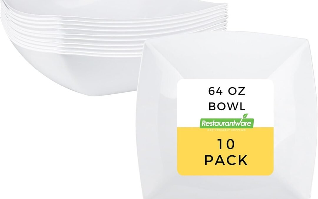 Wholesale Restaurantware Moderna 64 Ounce Fancy Plastic Bowls 10 Square Disposable Salad Bowls – Durable Heavy-duty White Plastic Bowls For Warm And Cold Foods Manufacturer