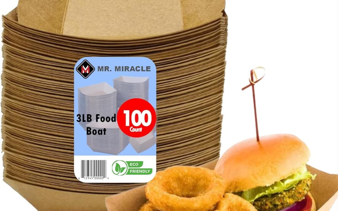 Top Chinese Factory Mr Miracle Paper Food Trays, Kraft Paper. Large (3LB). 100 Pack, Disposable, Recyclable Serving Boats.For Condiments, Snacks & Concession Food, Grease Ressistant Wholesale Deal
