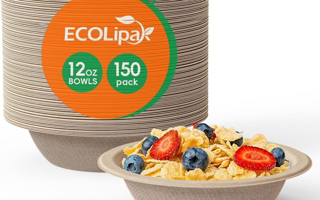 Top Chinese Factory ECOLipak 150 Pack Compostable Disposable Paper Bowls, 12 OZ Bagasse Heavy duty Biodegradable Eco Friendly Sugarcane Soup Bowls for Salad Dessert(Nature) Wholesale Deal