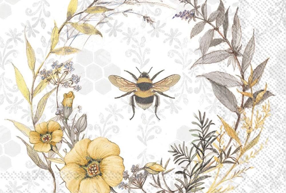 OEM Boston International IHR 3-Ply Cocktail Beverage Paper Napkins, 20-Count, 5 x 5-Inches, Bee Wildflower Wreath Wholesale Manufacturer