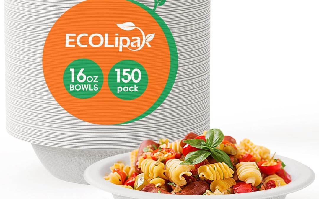 Trusted Supplier ECOLipak 150 Pack Compostable Disposable Paper Bowls, 16 OZ Heavy duty Biodegradable Eco Friendly Sugarcane Bagasse Bowls Great for Soup, Salad, Milk Cereals at Factory Price