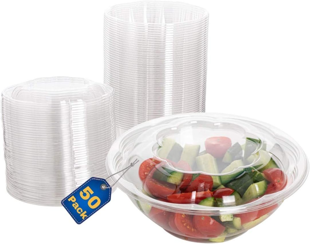 wholesale smygoods disposable plastic salad bowls with airtight lids ideal for meal prep, takeout, catering, parties, picnics, and food storage, stackable, leak-proof manufacturer