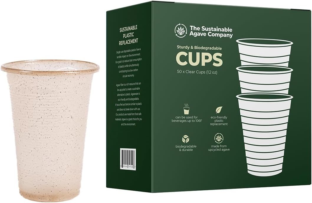 sustainable agave co - sweet agave fiber cups - 12 ounce - 50 count - biodegradable, plant-based, made with upcycled materials - clear manufacturer & supplier