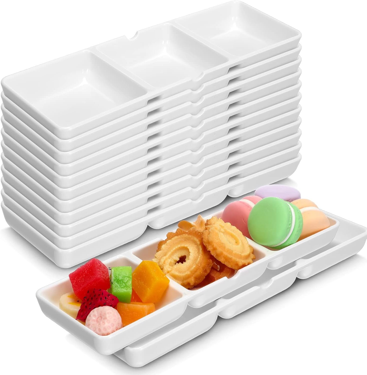 oem eaasty 24 pcs 24 pcs 8.7 x 2.8 inch 3 compartment appetizer serving tray plastic 3 section dessert platters rectangular divided plate white compartment serving dishes dipping sauces dinner kitchen factory
