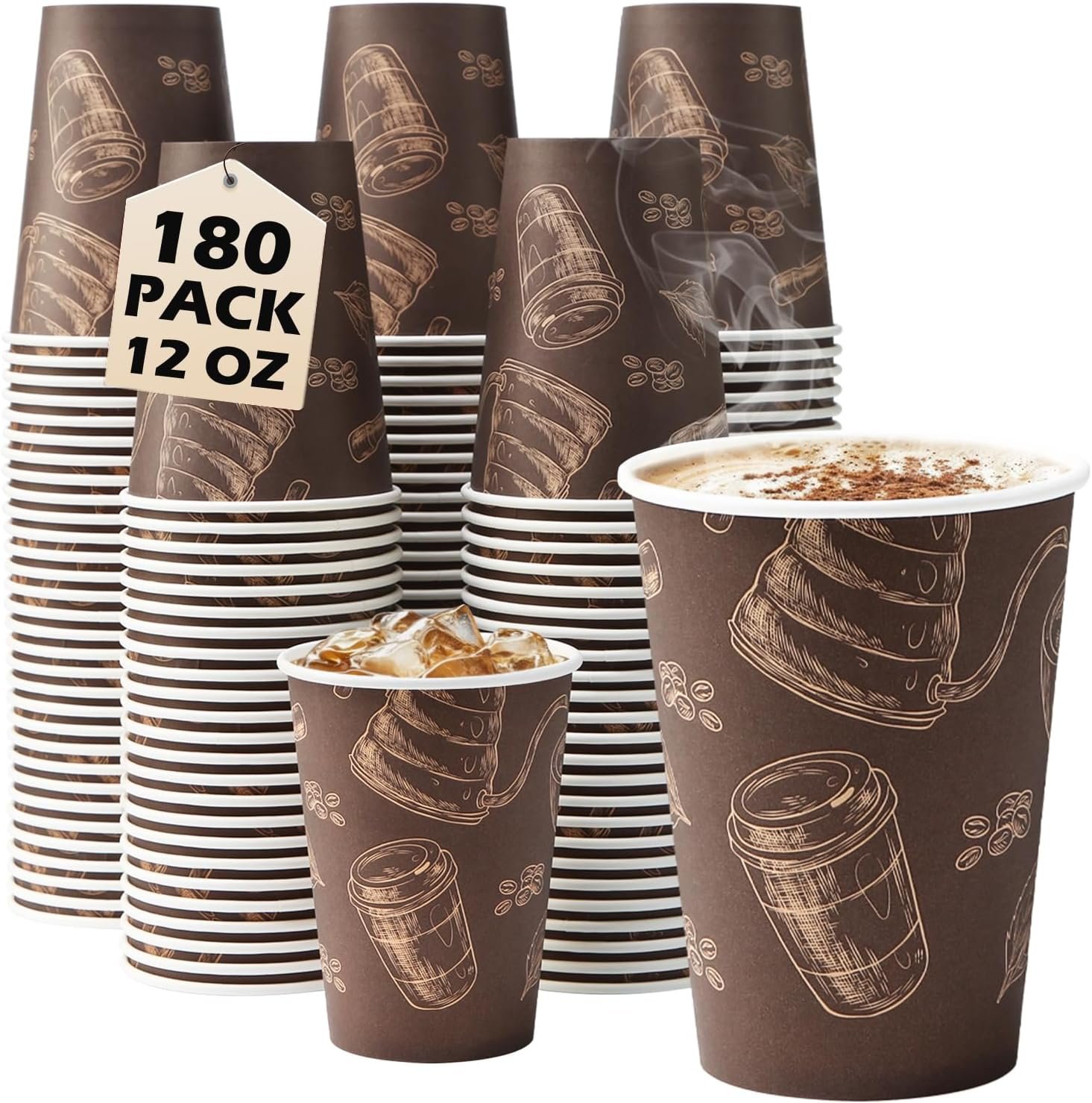 factory wholesale coffee cups 12 oz paper cups 180 pack, thickened paper coffee cups disposable 12 oz coffe cup, hot/cold beverage drinking cup for office, home, party