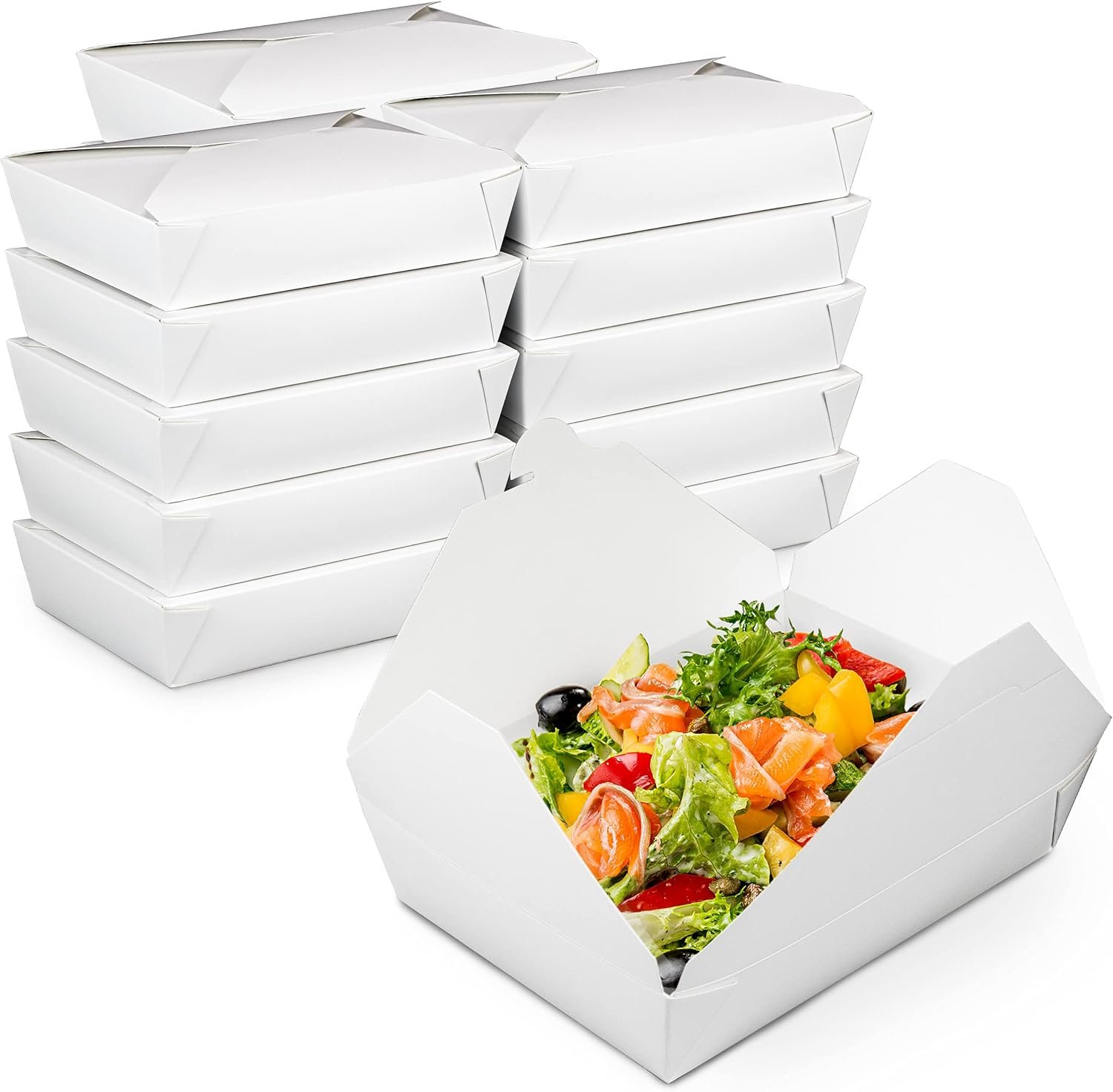 oem odm fit meal prep 50 pack 54 oz paper take out containers 8.5 x 6 x 2 - white lunch meal food boxes #2, disposable storage to go packaging, microwave safe, leak grease resistant for restaurant, catering supplier