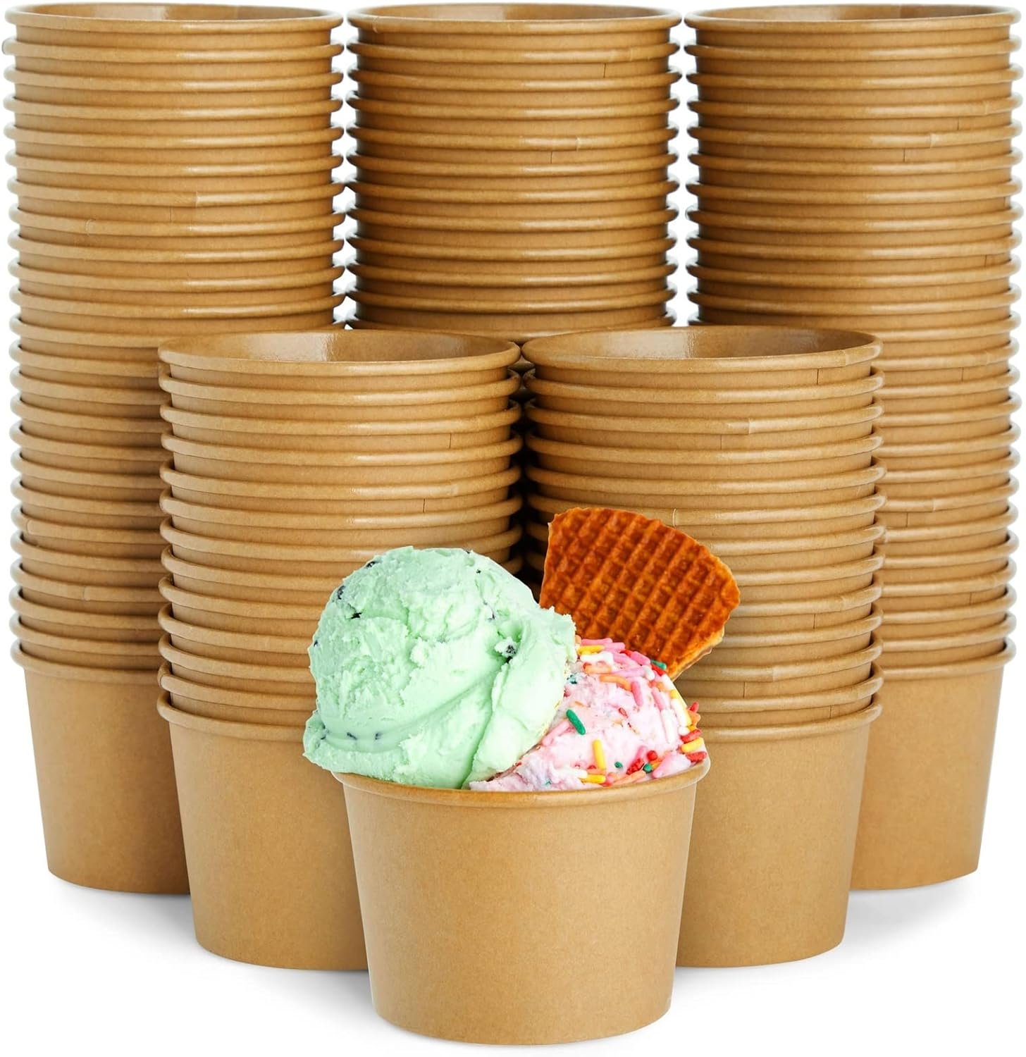 top chinese factory juvale 100 pack paper ice cream cups, disposable dessert bowls for sundae bar, frozen yogurt, brown (8 oz) wholesale deal