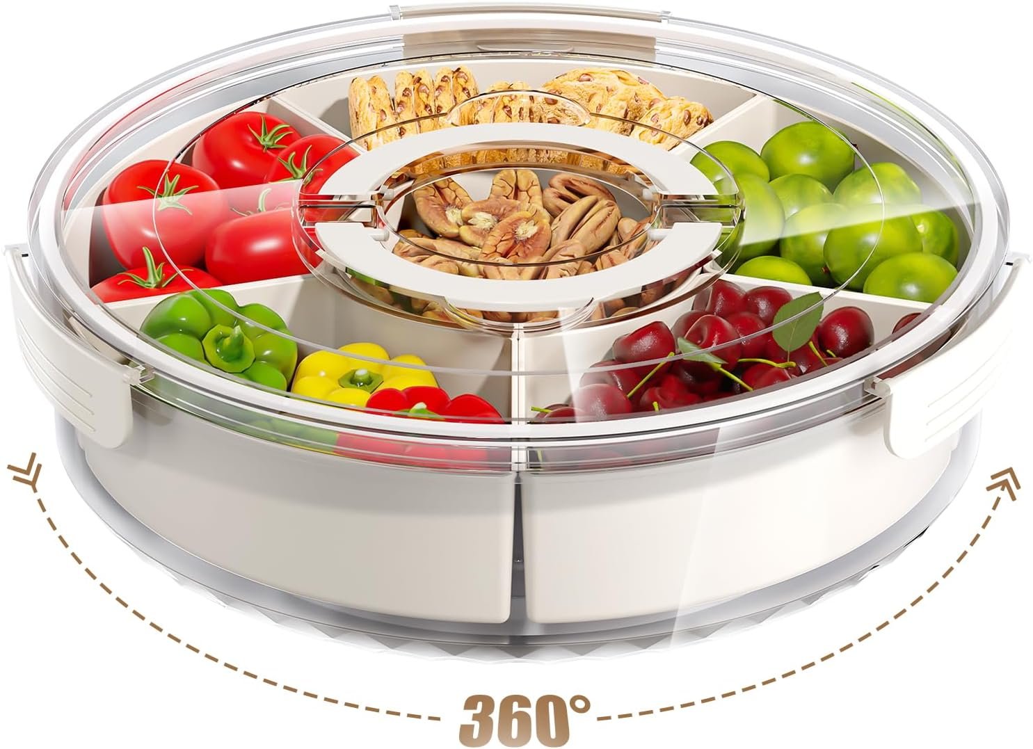 oem divided serving tray with lid and handle,large snack spinner,snackle box container, multi-purpose food platter for charcuterie veggie fruit, taco tuesday movie night travel beach picnic essentials factory