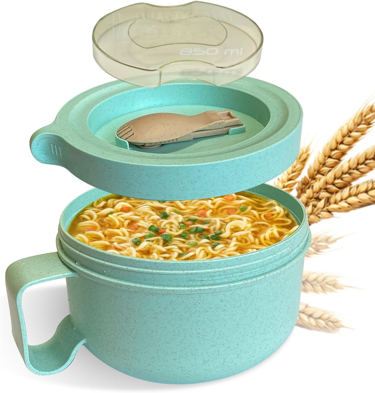 wholesale oem odm souper duper ramen bowl set with utensil • microwave, serve & eat noodles in the same soup bowl • grab-and-go leak proof lid • easy to clean • freezer safe • for dorm, office, home (style a, green) factory & supplier