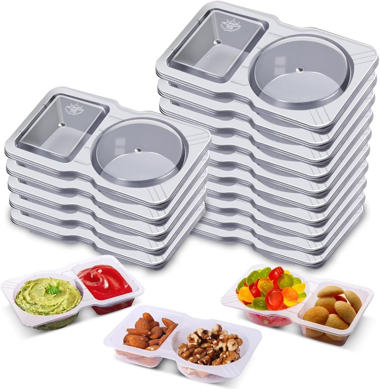 oem 15 sets snack containers, reusable double compartment condiment with lids 2 portion snack containers sauces dip, disposable box to grab and go with prep for adults, on the go for kids factory