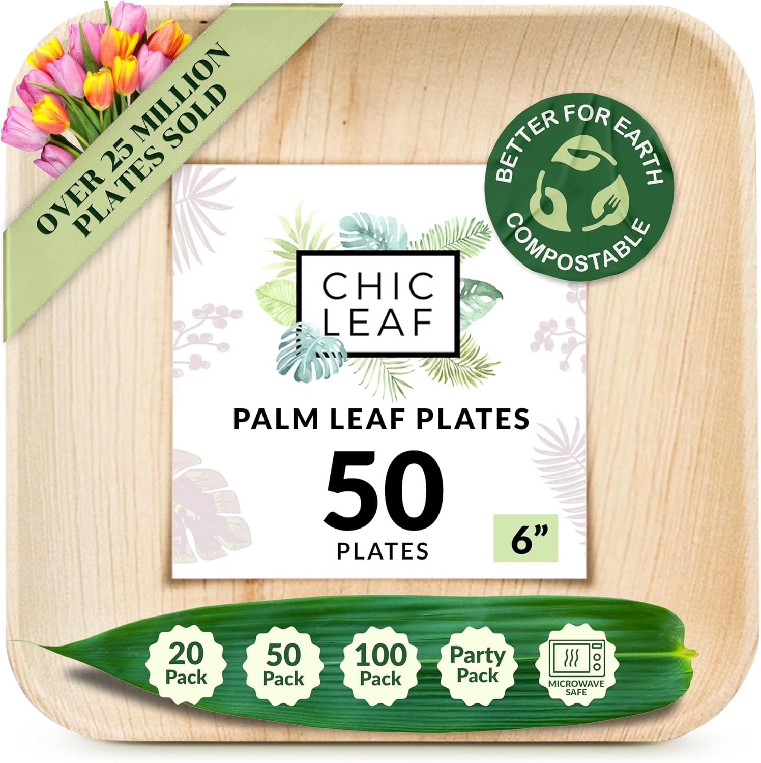 trusted supplier chic leaf compostable & biodegradable palm leaf disposable bamboo plates - disposable party plates for appetizers (6'' - 50 pack) at factory price