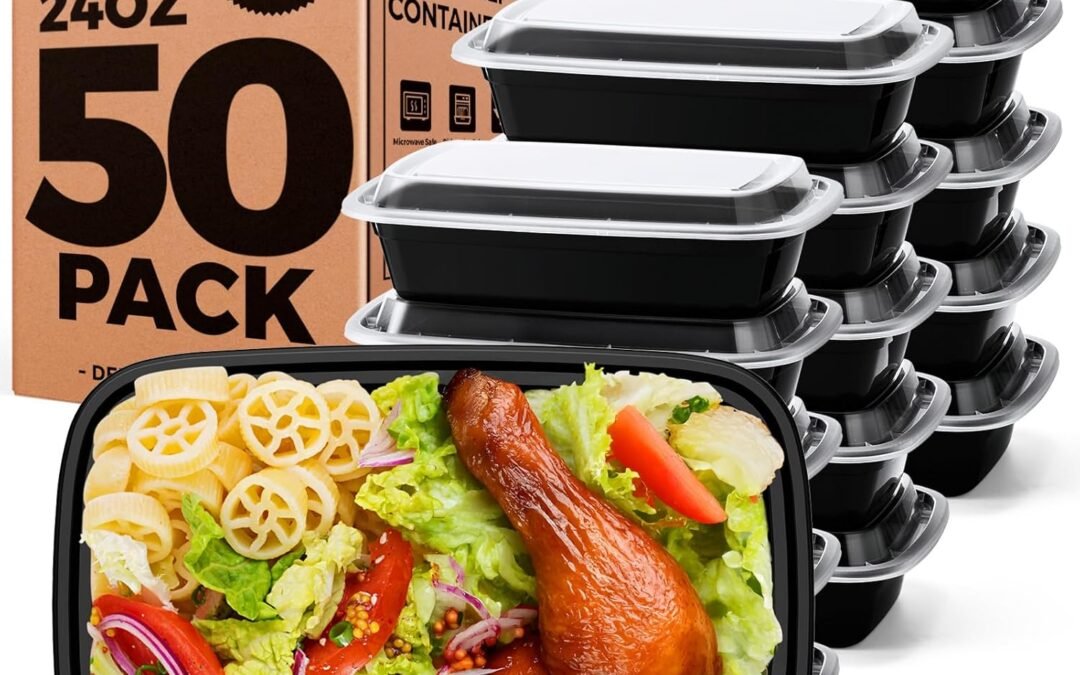 China 100-Piece (50-Pack) 24 OZ Meal Prep Containers Reusable with Lids, Sturdy Leakproof & Food Safe, Microwave, Freezer, Dishwasher Safe To Go Food Containers, Plastic Take Out Containers, Black Wholesale Supplier