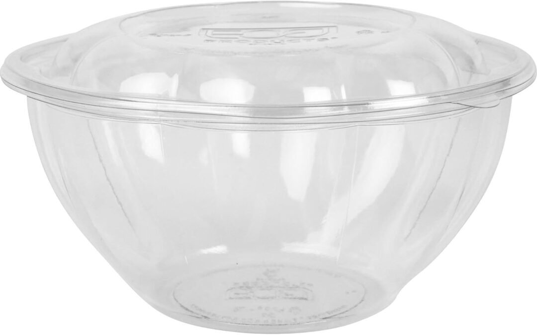 ECO PRODUCTS Compostable Clear PLA Plastic 32oz Salad Bowl With Lid, Case of 150, Grab ‘n’ Go Round Cold Takeout Food Containers, Renewable Plant-Based, Disposable, ASTM Compliant, BPI-Certified Manufacturer & Supplier