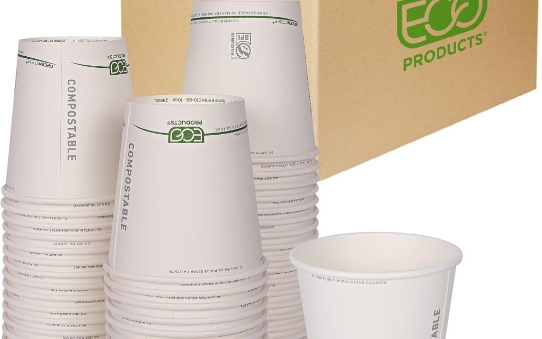 ECO PRODUCTS Compostable Disposable GreenStripe 10oz Coffee Cups, Case of 1000, White Single Wall Hot Paper Cup, Plant Based PLA Lining, Biodegradable Manufacturer & Supplier