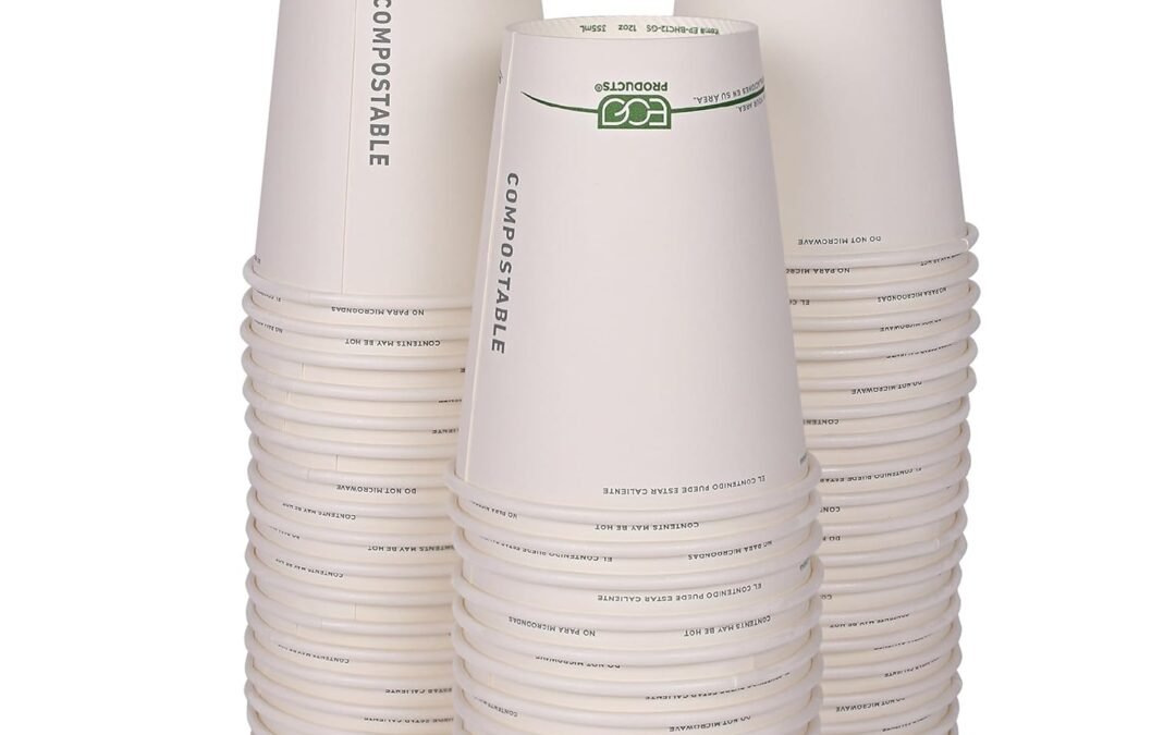 ECO PRODUCTS Compostable Disposable GreenStripe 12oz Coffee Cups, Pack of 50, White Single Wall Hot Paper Cup, Plant Based PLA Lining, Biodegradable Manufacturer & Supplier