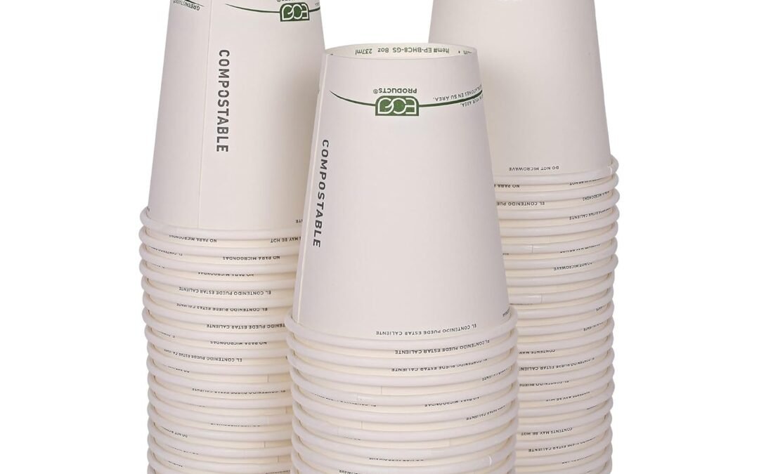 ECO PRODUCTS Compostable Disposable GreenStripe 8oz Coffee Cups, Case of 50, White Single Wall Hot Paper Cup, Plant Based PLA Lining, Biodegradable Manufacturer & Supplier