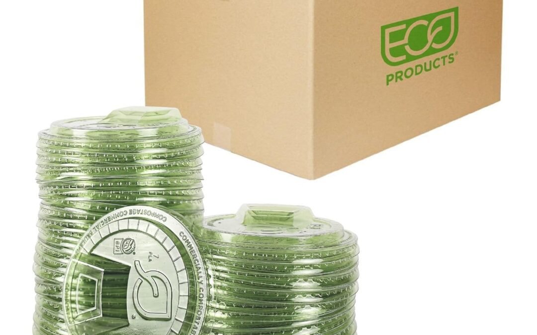 ECO PRODUCTS Compostable Plastic Cup Sip Lids, Case of 1000, Fits 9oz & 12-24oz Cups, GreenStripe Veridian Clear Green, Made From PLA Renewable Plant Based Plastic Manufacturer & Supplier
