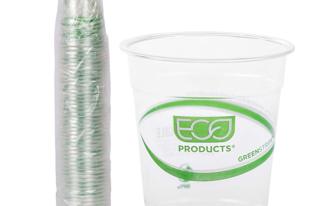 ECO PRODUCTS GreenStripe Clear Compostable 7oz PLA Plastic Cups, Pack of 50, Disposable Renewable Plant-Based Cold Cups, For Cold Drinks & Snacks, BPI Certified, ASTM Compliant. Manufacturer & Supplier