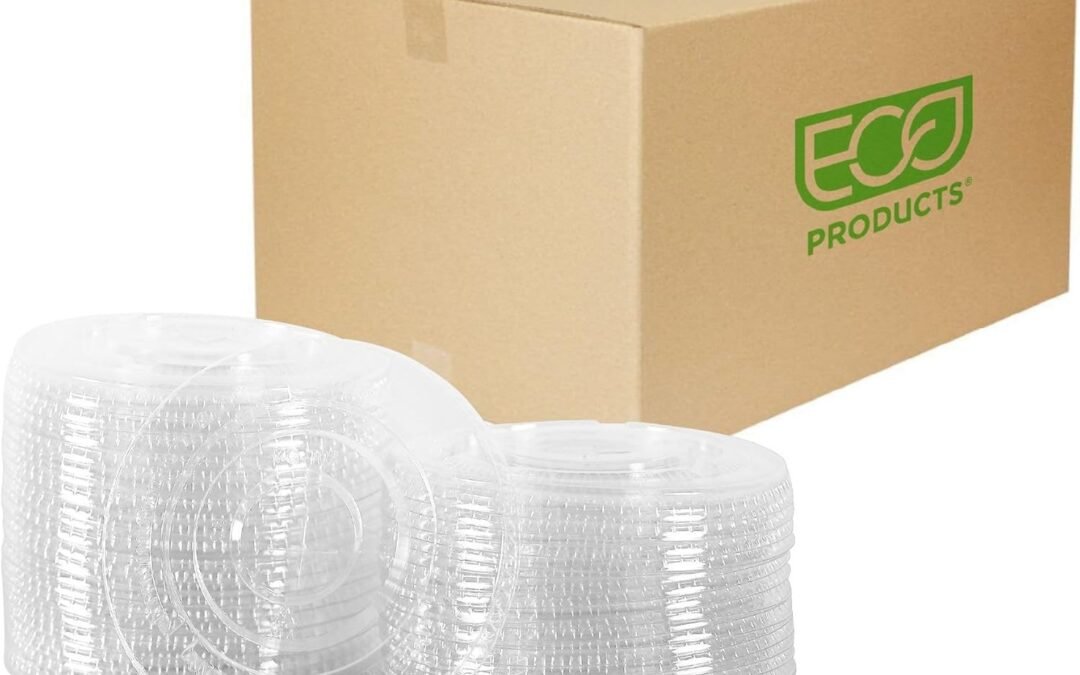 Eco-Products GreenStripe Compostable Plastic Cup Flat Lids, Case of 600, Perforated Straw Hole, Fits 28 & 32oz Cups, Made From PLA Renewable Plant Based Plastic, Clear For Visibility Manufacturer & Supplier