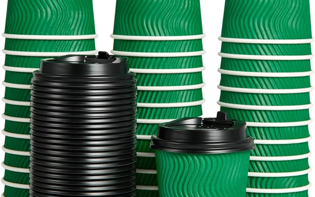Factory Wholesale 100 Count 8 OZ Coffee Cups with Lids, Insulated Ripple Wall Paper Hot Coffee Cups for Hot Drinks