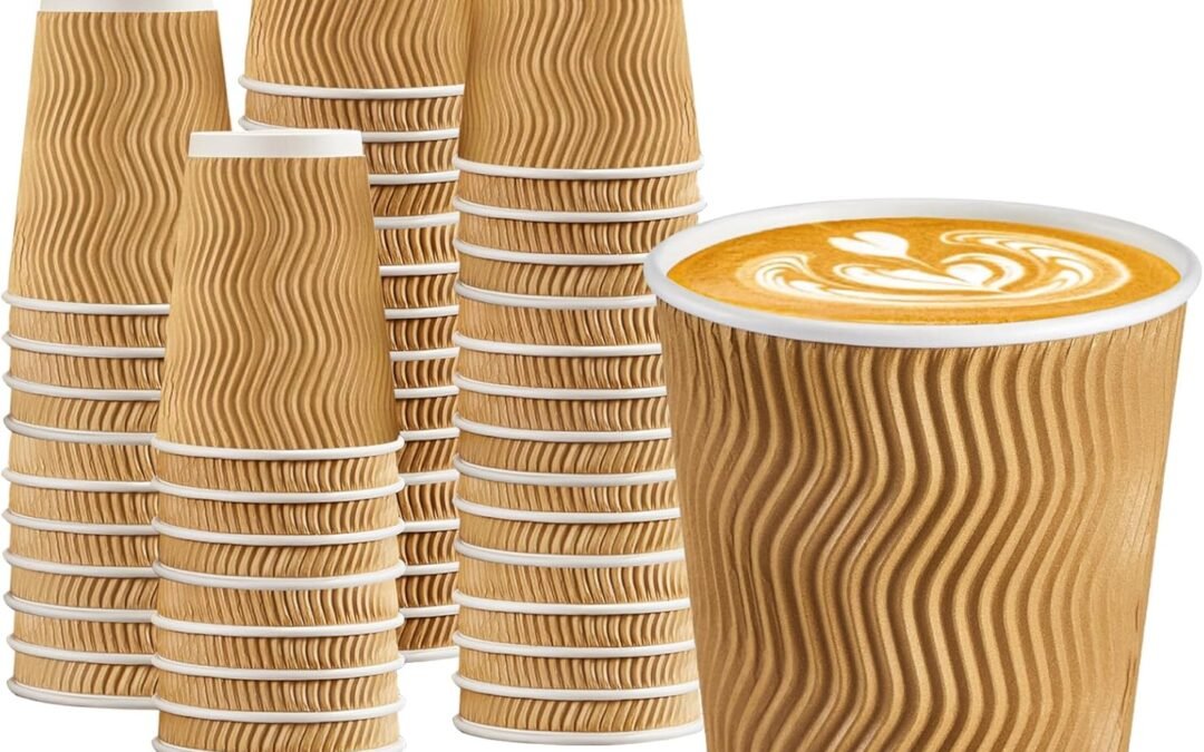 Factory Wholesale 100 Pack 12 oz Disposable Paper Coffee Cups without Lids, Leak Proof Insulated Ripple Wall Hot Cups for Espresso, Coffee, Tea, Hot Chocolate, To Go Drinks (Home, Office, Cafe Bar)