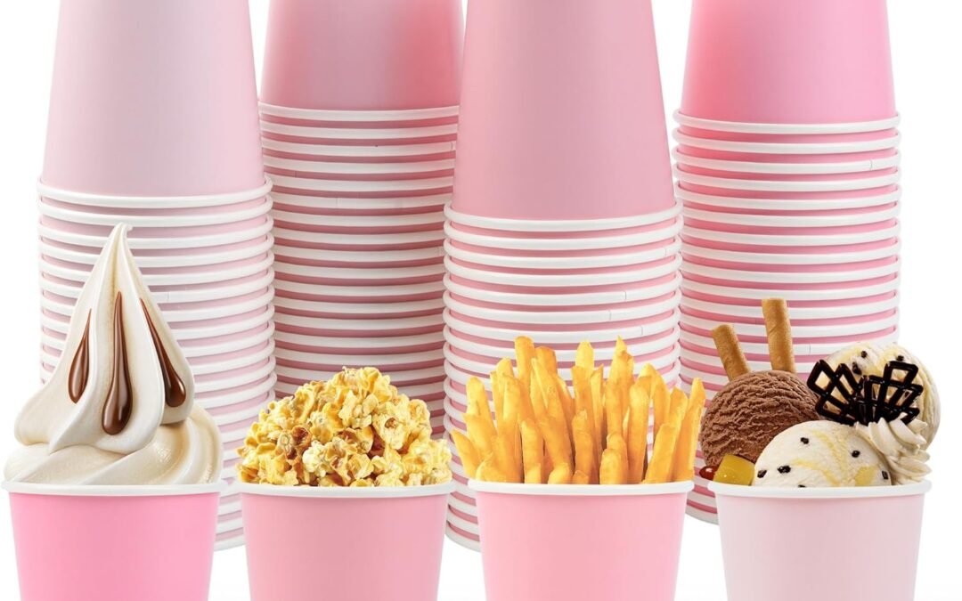 Factory Wholesale 100 Pcs Pink Paper Cups 9oz Gradient Pink Party Cups Disposable Coffee Cups Valentine’s Day Beverage Drinking Cups for Coquette Bridal Shower Birthday Pink Bow Party Supplies