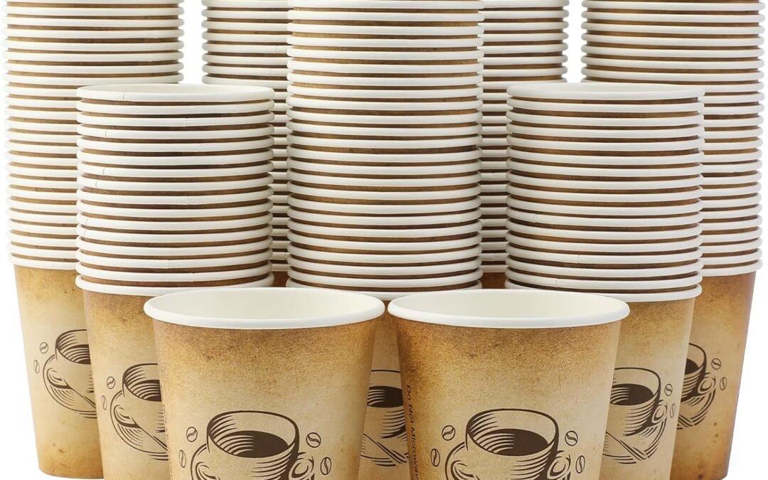 Factory Wholesale 12 oz 300 Pack Disposable Paper Coffee Cups, Hot/Cold Beverage 12oz Disposable Coffee Cups, Retro Design, Leak-Proof, Hot or Cold Drink, Cocoa, Chocolate, Coffee Bar Supplies