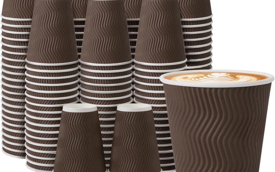 Factory Wholesale 12 oz Coffee Cups Disposable, 100 Count Insulated Paper Coffee Cups, Corrugated Ripple Wall Design Paper Cup, Hot Cold Drinking Cup for Party, Picnic, Travel, Business, Home
