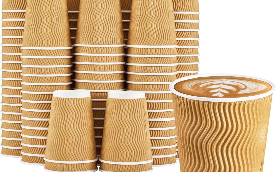 Factory Wholesale 120 Pack 12 oz Coffee Cups, Disposable Corrugated Insulated Ripple Wall Paper Coffee Cups 12oz for Hot or Cold Drinks Office Home Cafe Party Travel (Champagne)