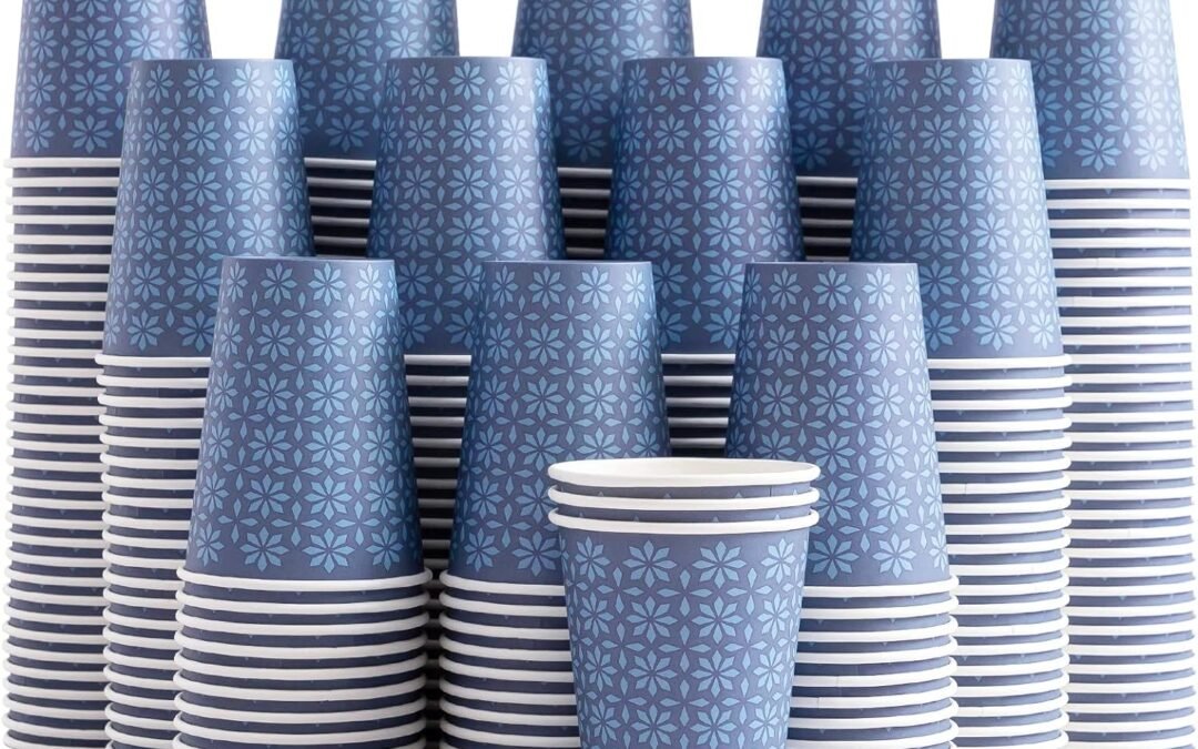 Factory Wholesale 240 Pack 10 oz Disposable Paper Coffee Cups, Hot/Cold Beverage Drinking Cups 10 OZ, Navy Floral Paper Hot Coffee Cups for Party, Picnic, Travel, and Events.