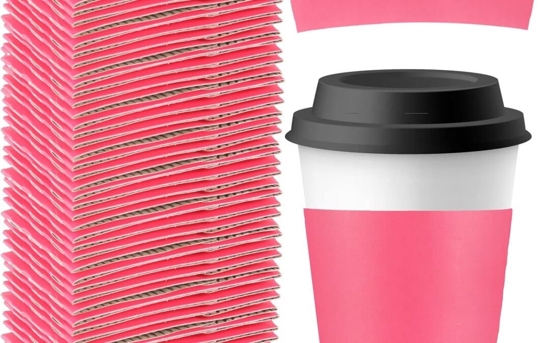 Factory Wholesale 50 Pcs Coffee Sleeves Disposable Corrugated Kraft Paper Cup Sleeve Holder Protective Insulated Heat Espresso Coffee Cup Holder Fits 12, 16, 20, 22, 24 oz Hot Cold Drinks Cups(Pink)
