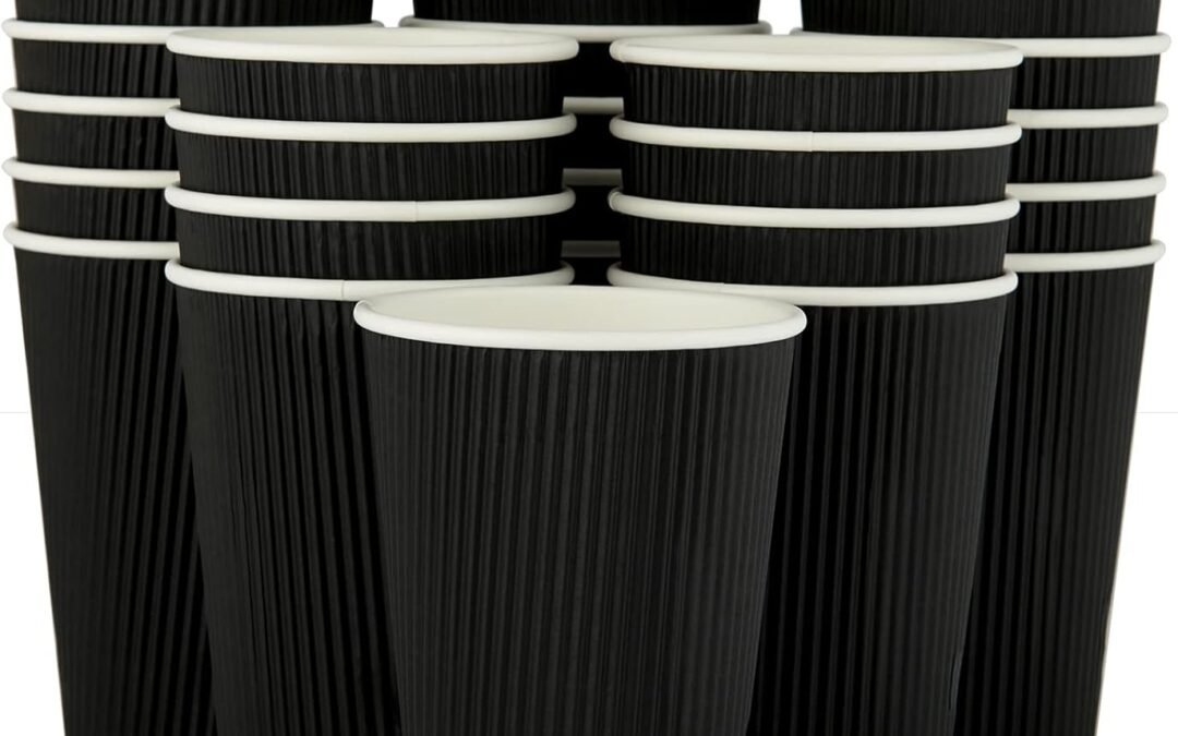 Factory Wholesale 60 Pack 16 oz Paper Coffee Cups, Black Disposable Beverage Cups with Insulated Ripple Wall for Coffee, Tea, and Hot Chocolate