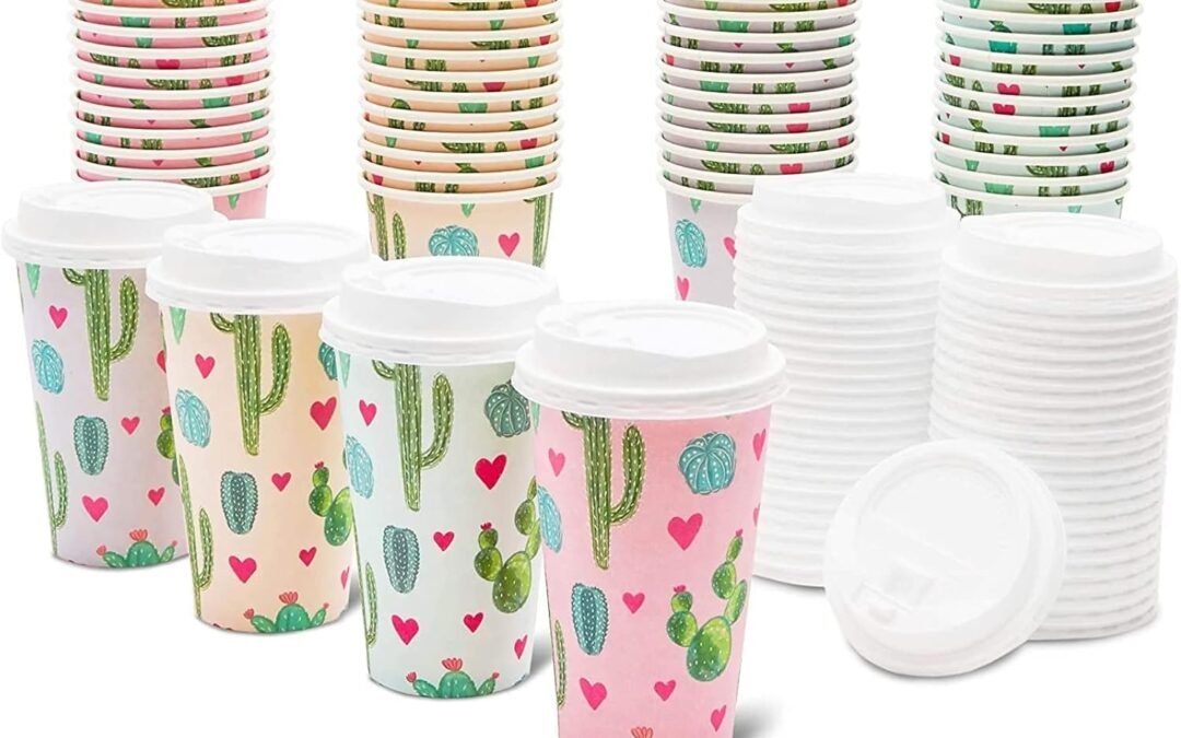 Factory Wholesale BLUE PANDA 48 Pack Disposable 16oz Coffee Cups with Lids – Cactus Party Supplies – Paper To Go Cup for Themed Birthday Parties, Weddings, Baby Showers