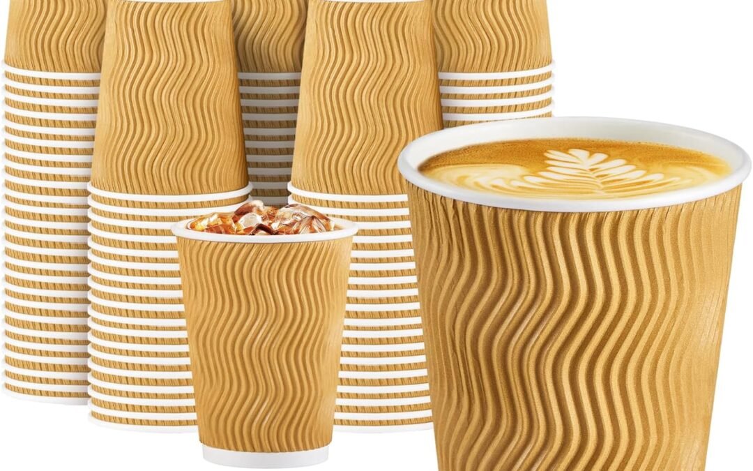 Factory Wholesale Coffee Cups 12 oz 50 Pack, Insulated Ripple Wall Paper Cups 12 oz, Disposable Coffee Cups, Hot Beverage/Cold Drinking Cups for Office, Home, Party, Cafe, Picnic, Travel (Champagne)