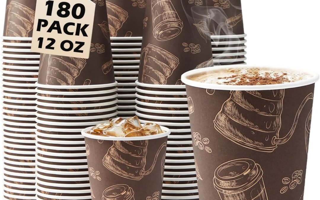 Factory Wholesale Coffee Cups 12 oz Paper Cups 180 Pack, Thickened Paper Coffee Cups Disposable 12 oz Coffe Cup, Hot/Cold Beverage Drinking Cup for Office, Home, Party