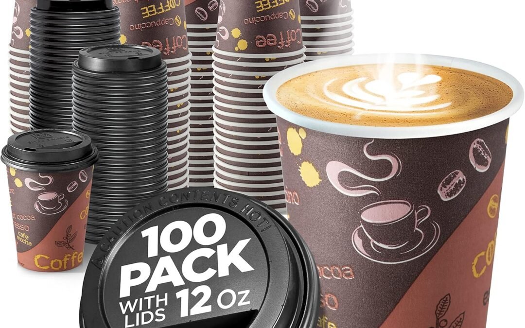 Factory Wholesale Disposable Coffee Cups with Lids 12 oz (100 Pack) – To Go Paper Coffee Cups for Hot & Cold Beverages, Tea, Hot Chocolate, Water, Juice, Eco Friendly