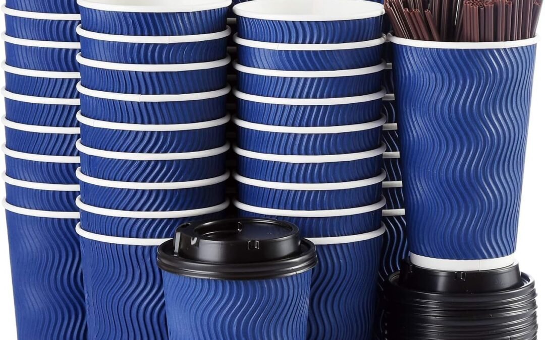 Factory Wholesale Disposable Coffee Cups with Lids and Straws – 16 oz (90 Set) Togo Hot Paper Coffee Cup with Lid To Go for Hot/Cold Beverages Espresso Tea Insulated Reusable Cold Drinks Ripple Cups Protect Fingers!
