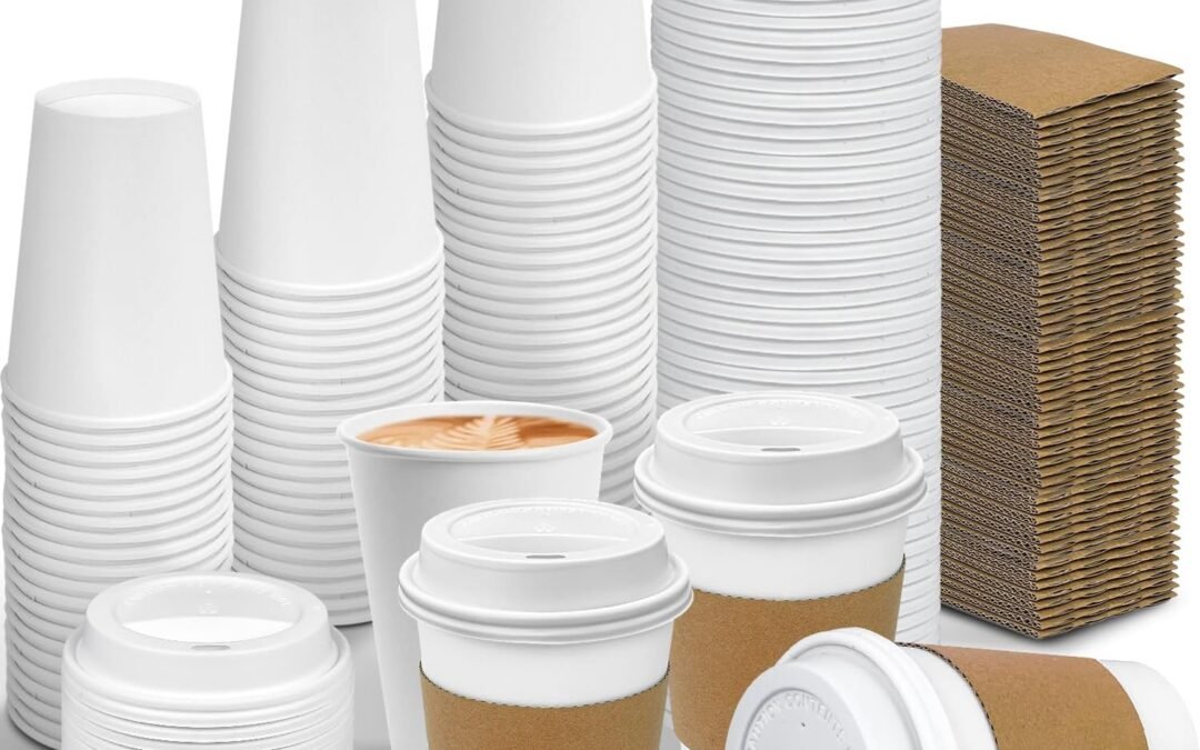 Factory Wholesale Ginkgo 100 Pack 12 oz Leak-Proof Coffee Cups with Lids and Sleeves Disposable To Go Hot Travel Paper Cups, Hot Chocolate, Cocoa, Coffee Bar Supplies