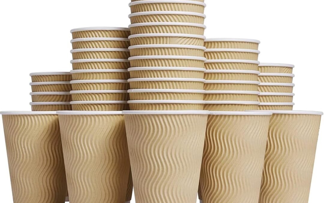 Factory Wholesale Hot Paper Cups_12 oz Disposable Insulated Corrugated Sleeve Ripple Wall Paper Cup 100 pcs,12oz Cups for Drink,Hot Coffee Cups (Brown)