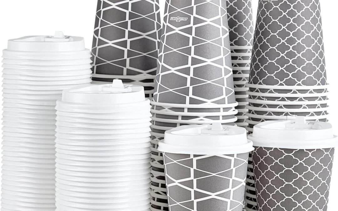 Factory Wholesale JOLLY PARTY Disposable Coffee Cups with Lids -12 oz (100 Sets) To Go Cups, Paper Coffee Cups for Beverages Espresso Tea, Suitable for Cafes, Offices and Home