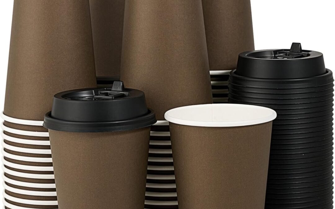 Factory Wholesale LITOPAK 100 Pack 16 oz Disposable Paper Coffee Cups with Lids for Coffee, Water, Juice, or Tea, Brown Hot Paper Cups for Home, Restaurant, Store, and Cafe