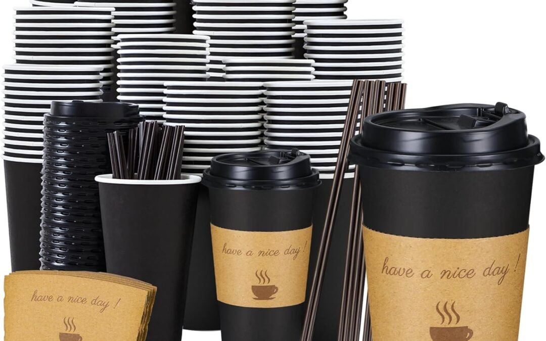 Factory Wholesale Lamosi 16 OZ Coffee Cups 50 Pack, 16 Ounce To Go Cups with Lids, Stir Sticks and Sleeves, 16 Ounce Disposable Coffee Cup, 16 OZ Black Hot Paper Cup for Home, Travel, Office